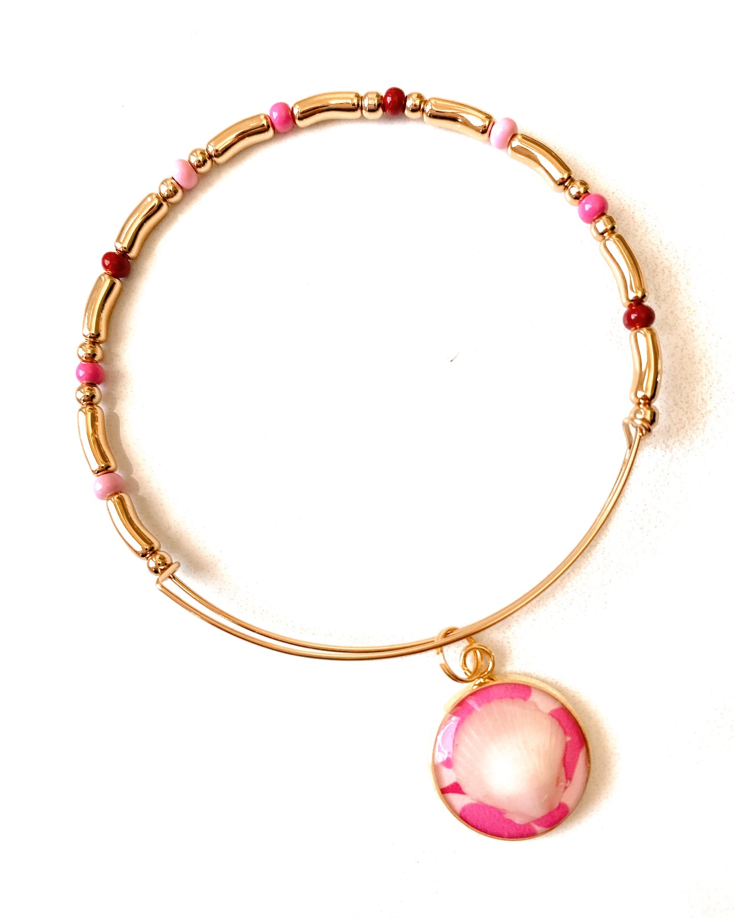 Beaded Seashell Charm Bangle
