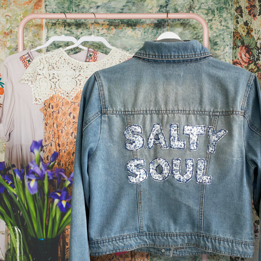 Hand Embroidered Salty Soul Denim Jacket – Coastal Boho Style