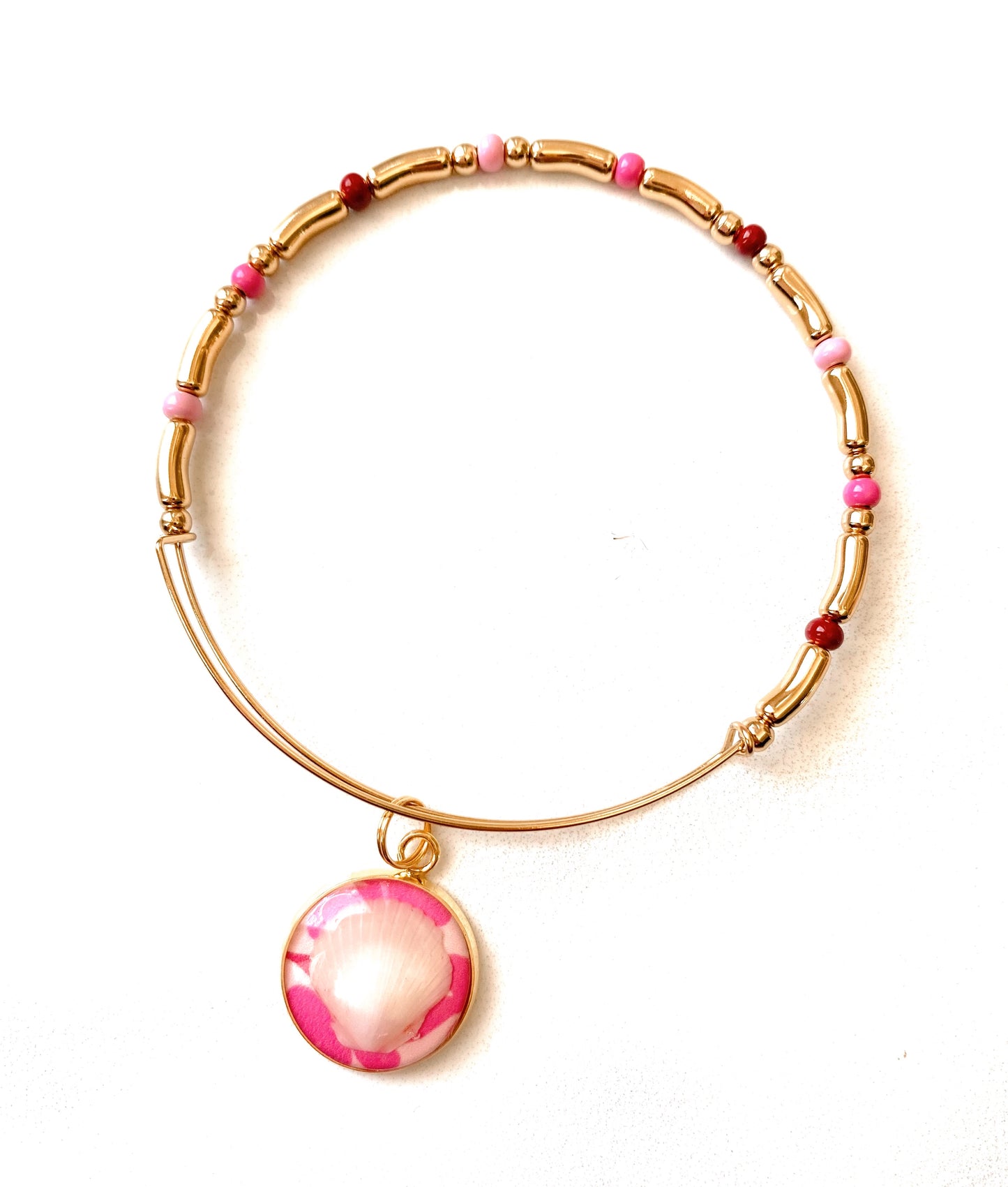 Beaded Seashell Charm Bangle