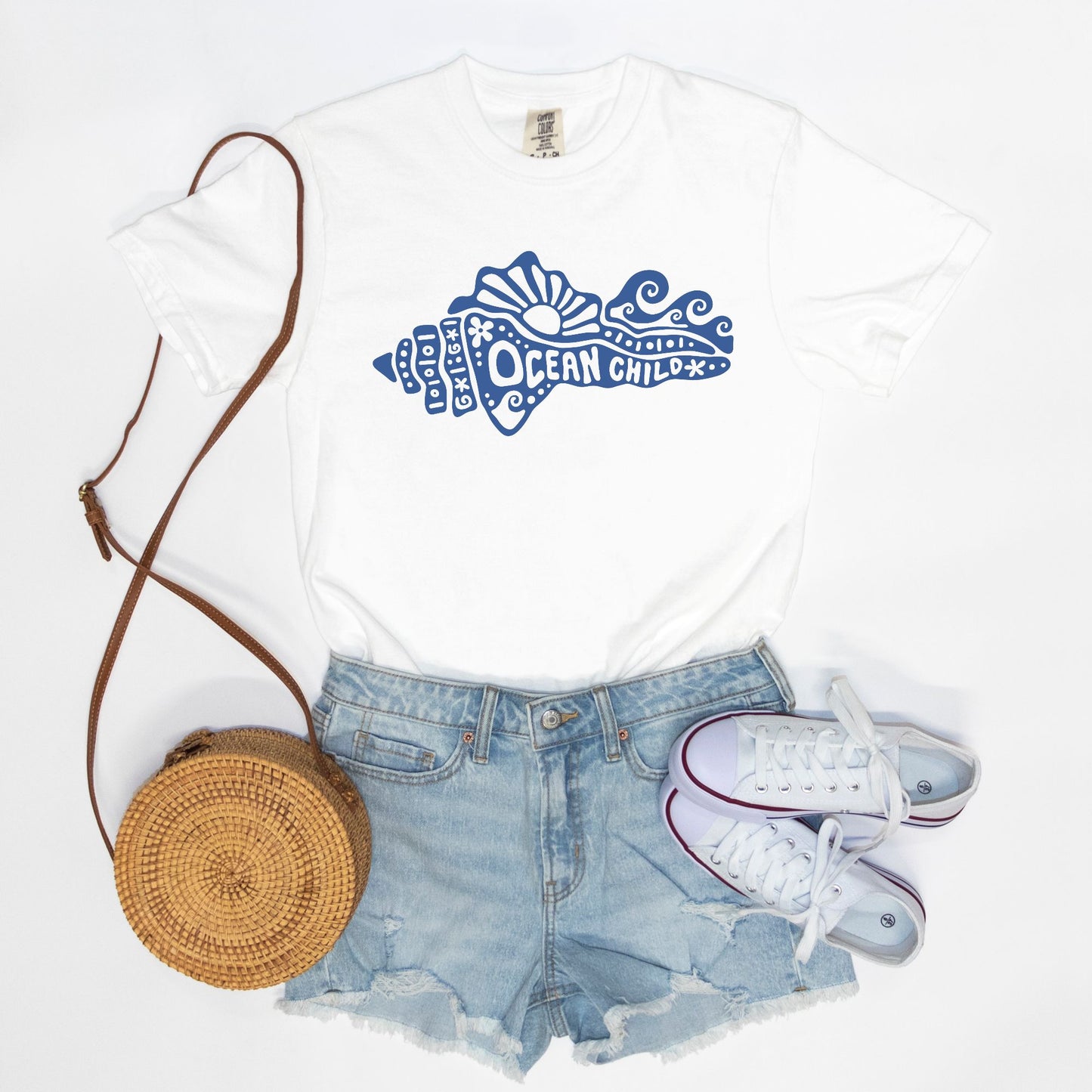 Navy Ocean Child White Tee