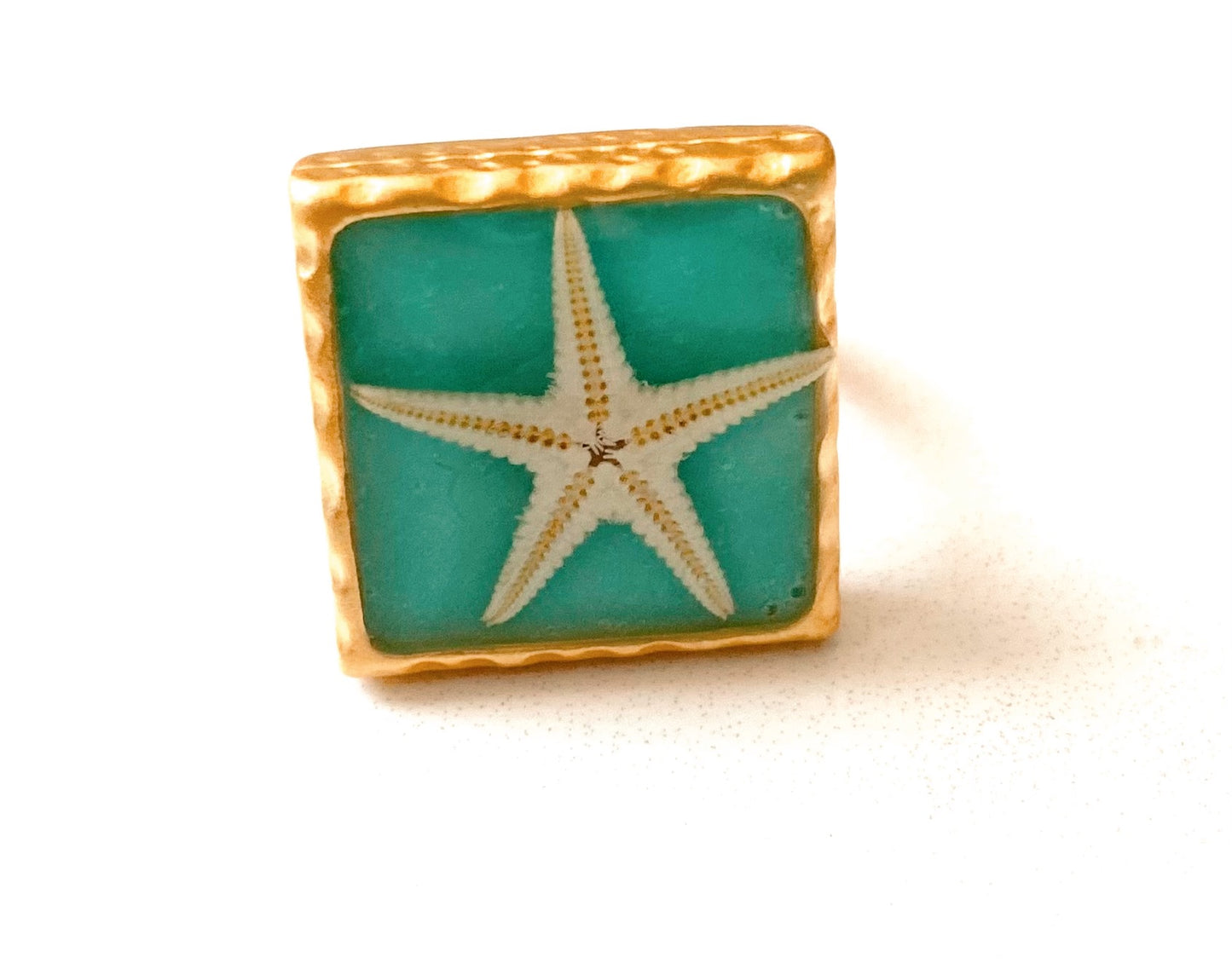 Hammered Gold Square Starfish Ring