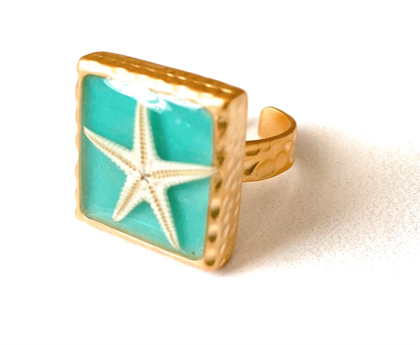 Hammered Gold Square Starfish Ring