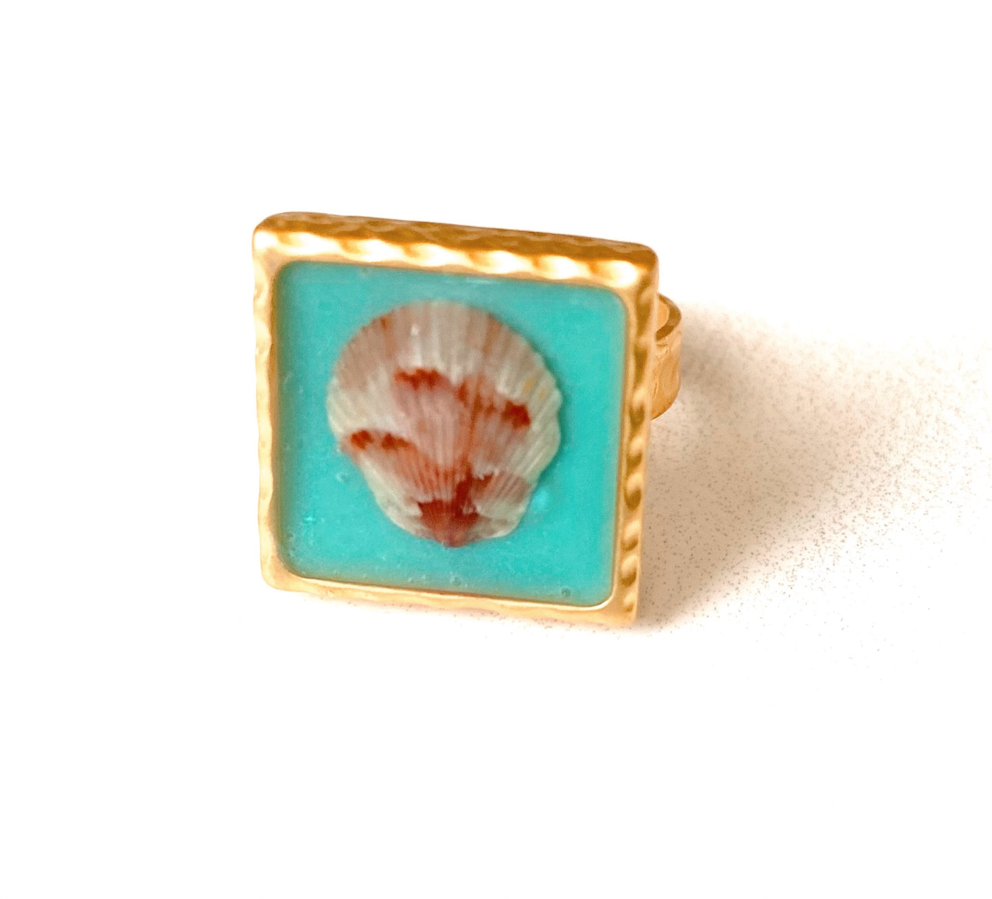 Hammered Gold Square Seashell Ring
