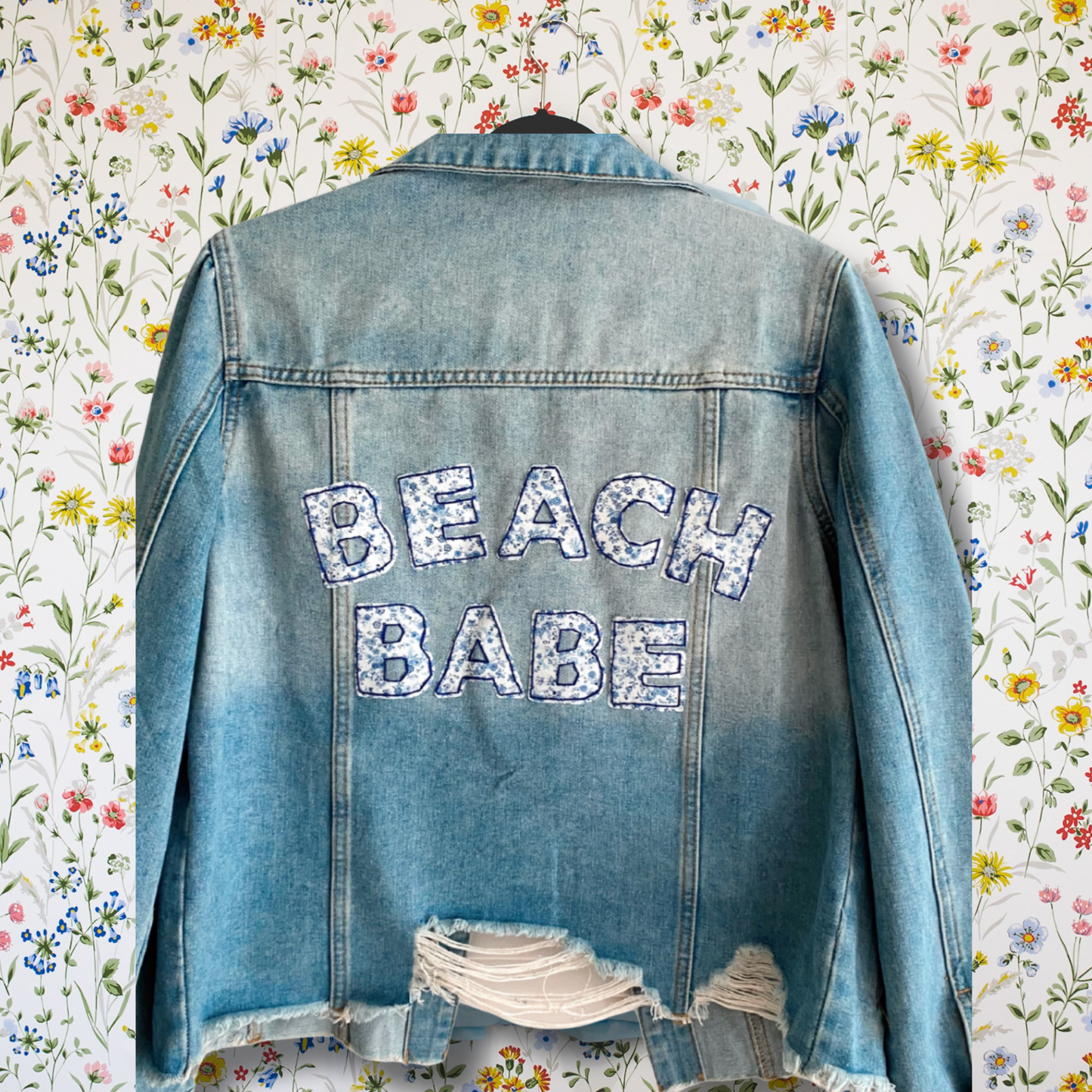 Hand Embroidered Beach Babe Denim Jacket – Coastal Boho Style