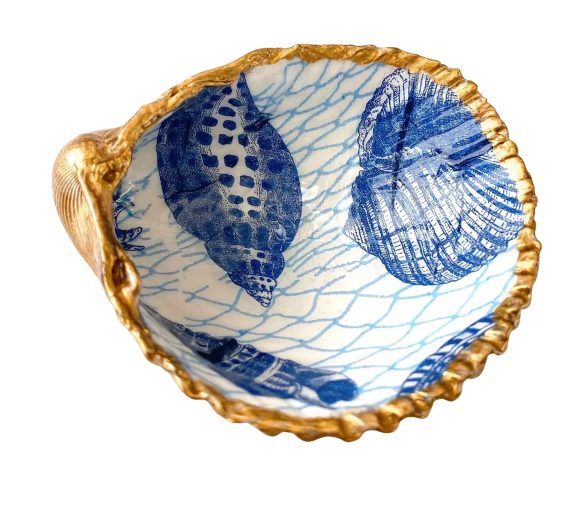 Navy Seashells Ring Dish