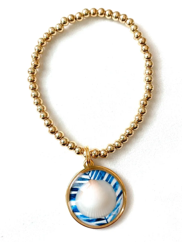 Blue Palm Seashell Beaded Bracelet