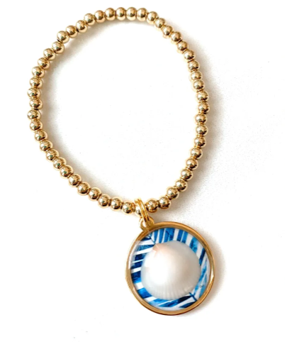Blue Palm Seashell Beaded Bracelet