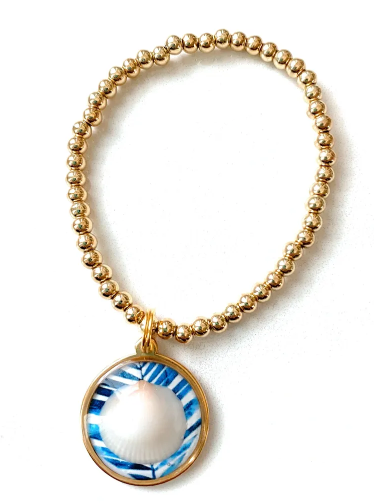 Blue Palm Seashell Beaded Bracelet