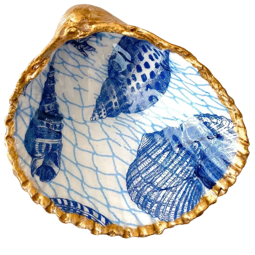 Navy Seashells Ring Dish