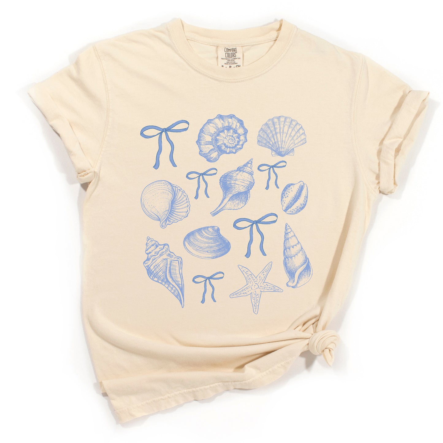Coquette Seashell Beach Ivory Tee – Coastal Graphic T-Shirt for Women