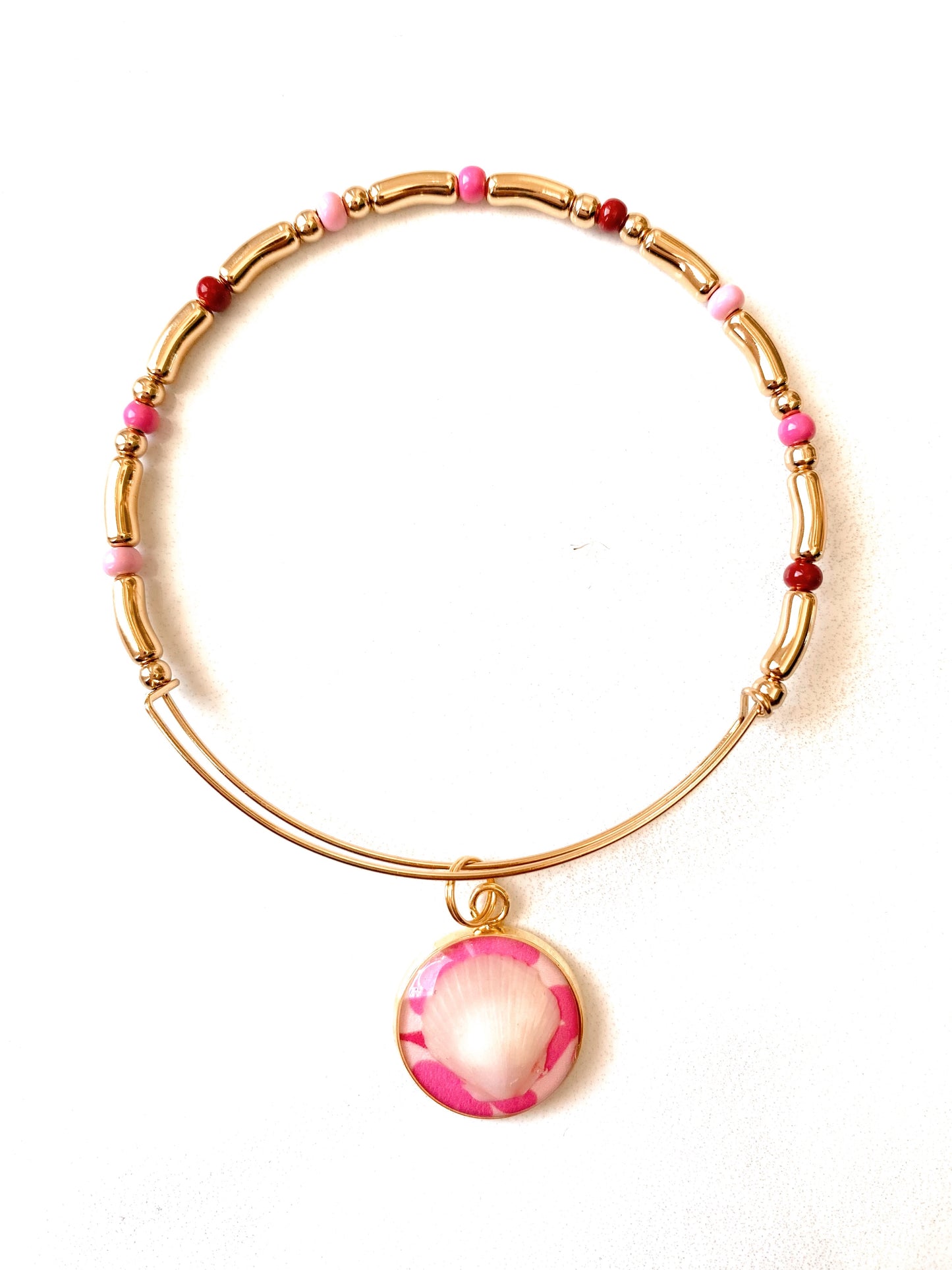 Beaded Seashell Charm Bangle