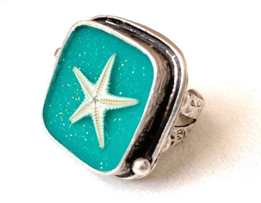 Turquoise Square Starfish Ring
