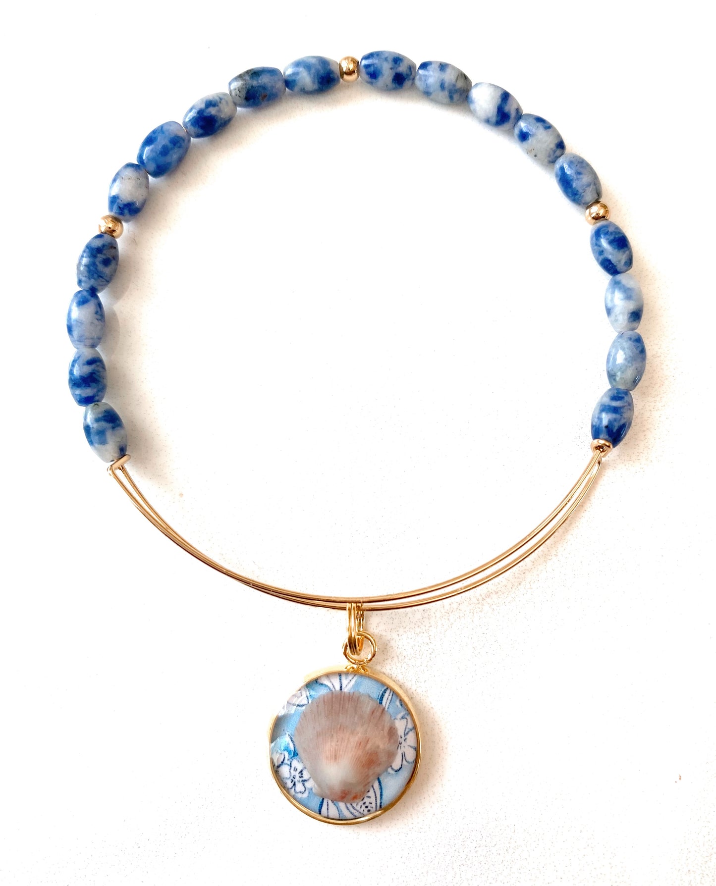 Beaded Seashell Charm Bangle