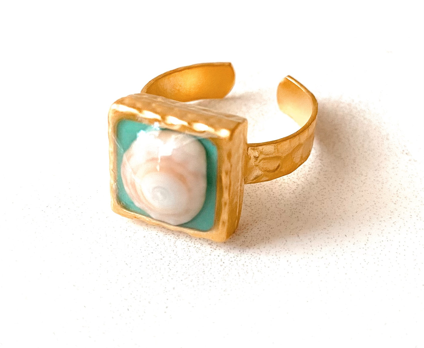 Hammered Gold Square Seashell Ring