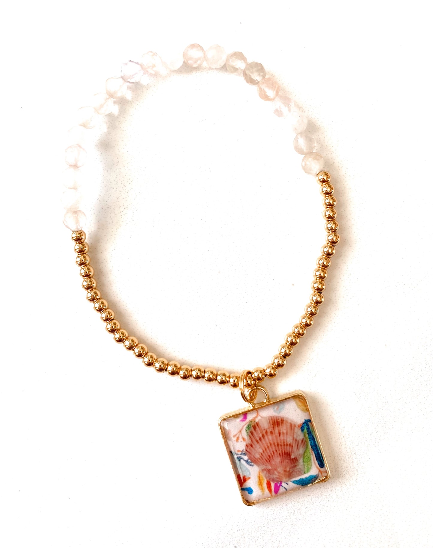 Moonstone Square Seashell Beaded Bracelet