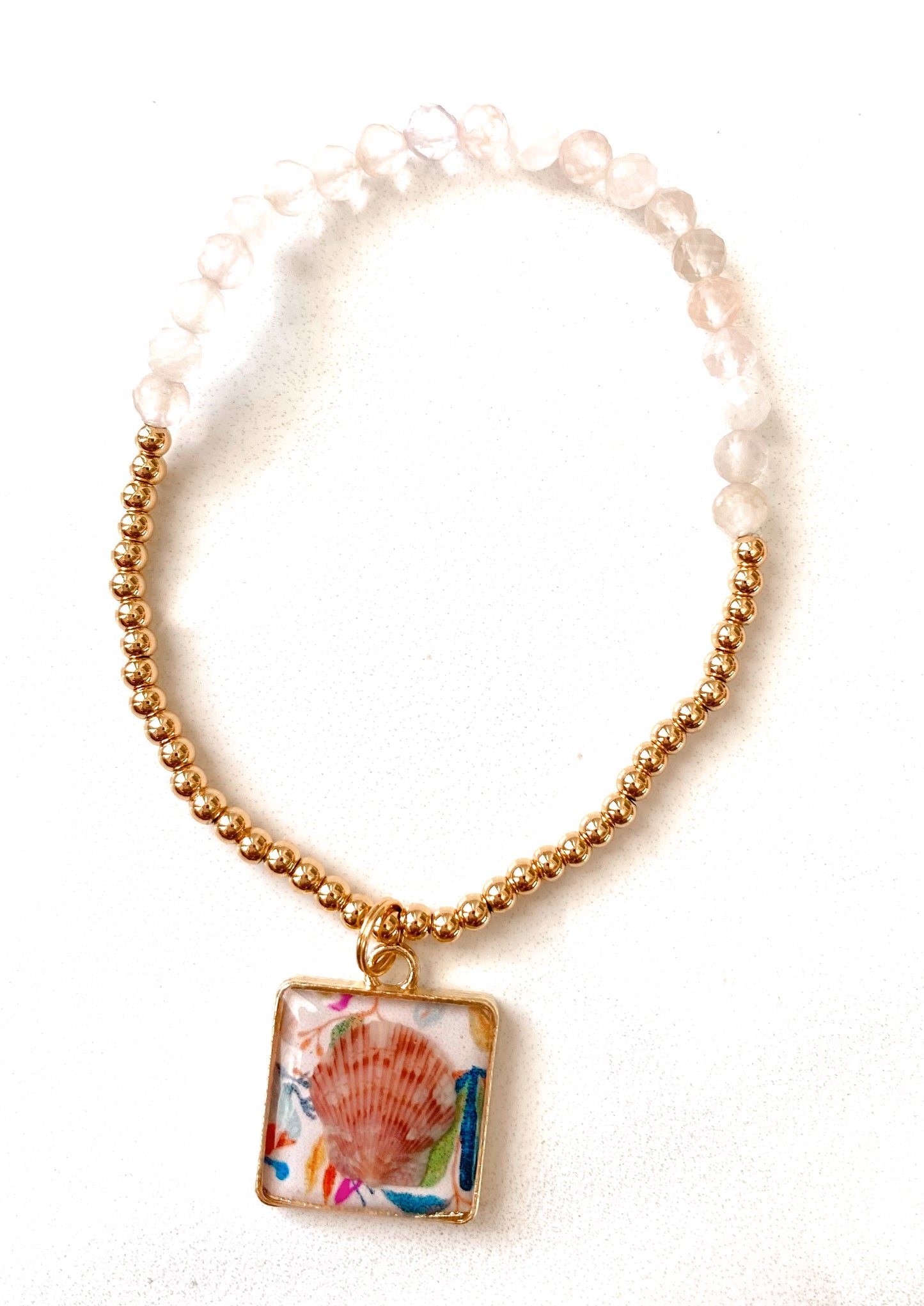 Moonstone Square Seashell Beaded Bracelet