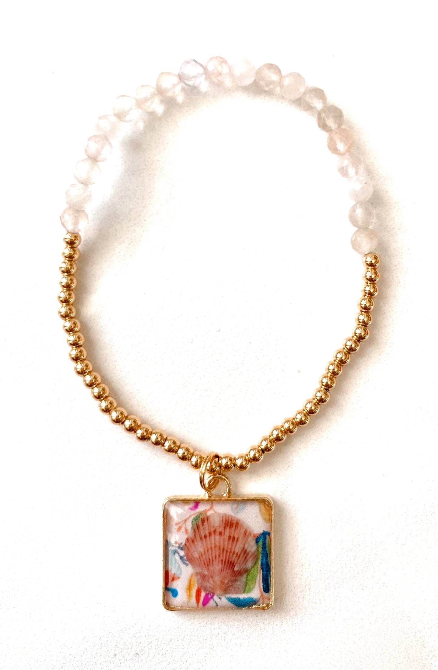 Moonstone Square Seashell Beaded Bracelet