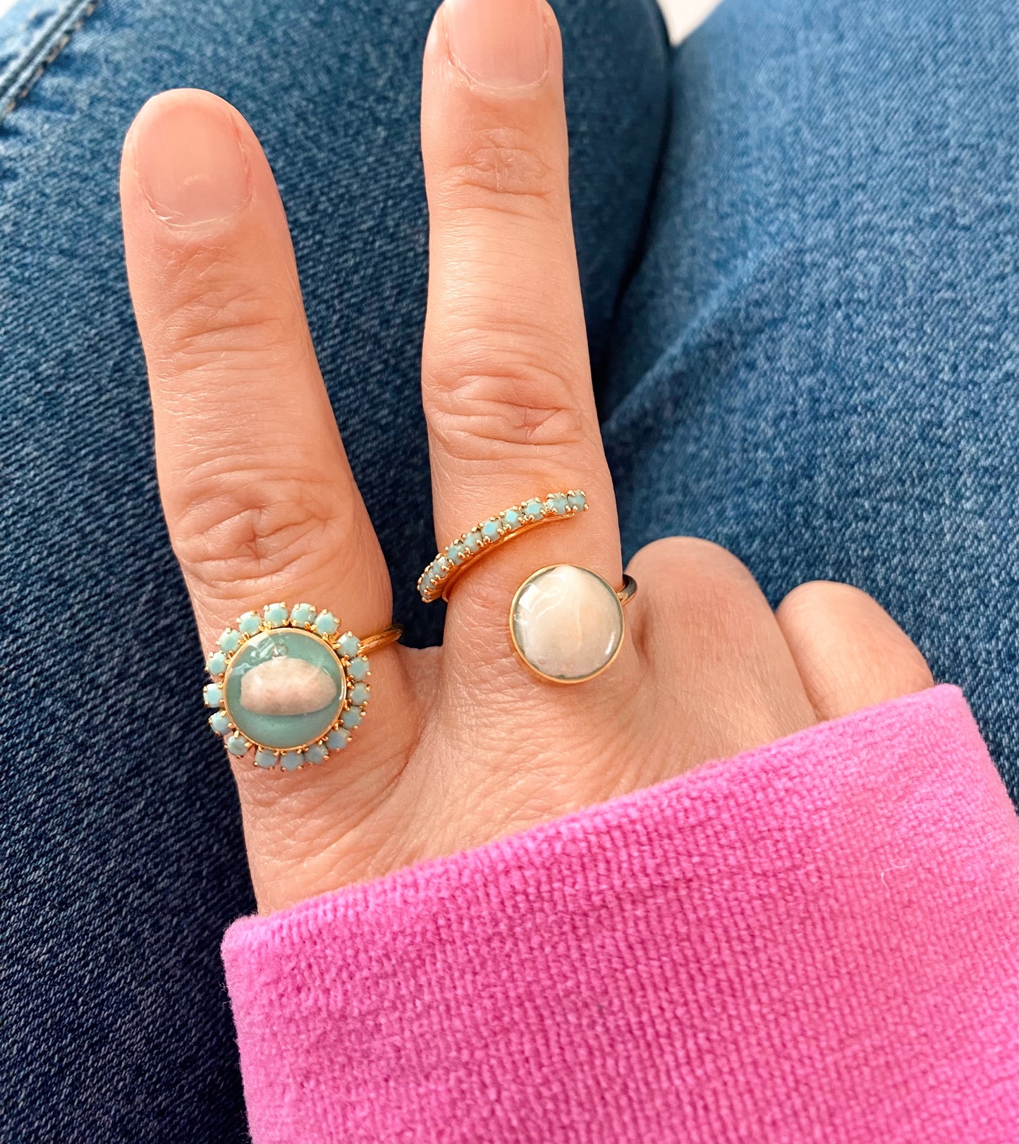 Seafoam Wrap Seashell Ring with Aqua Stone Band – Turquoise