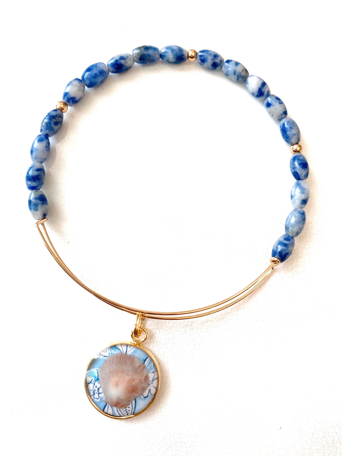 Beaded Seashell Charm Bangle