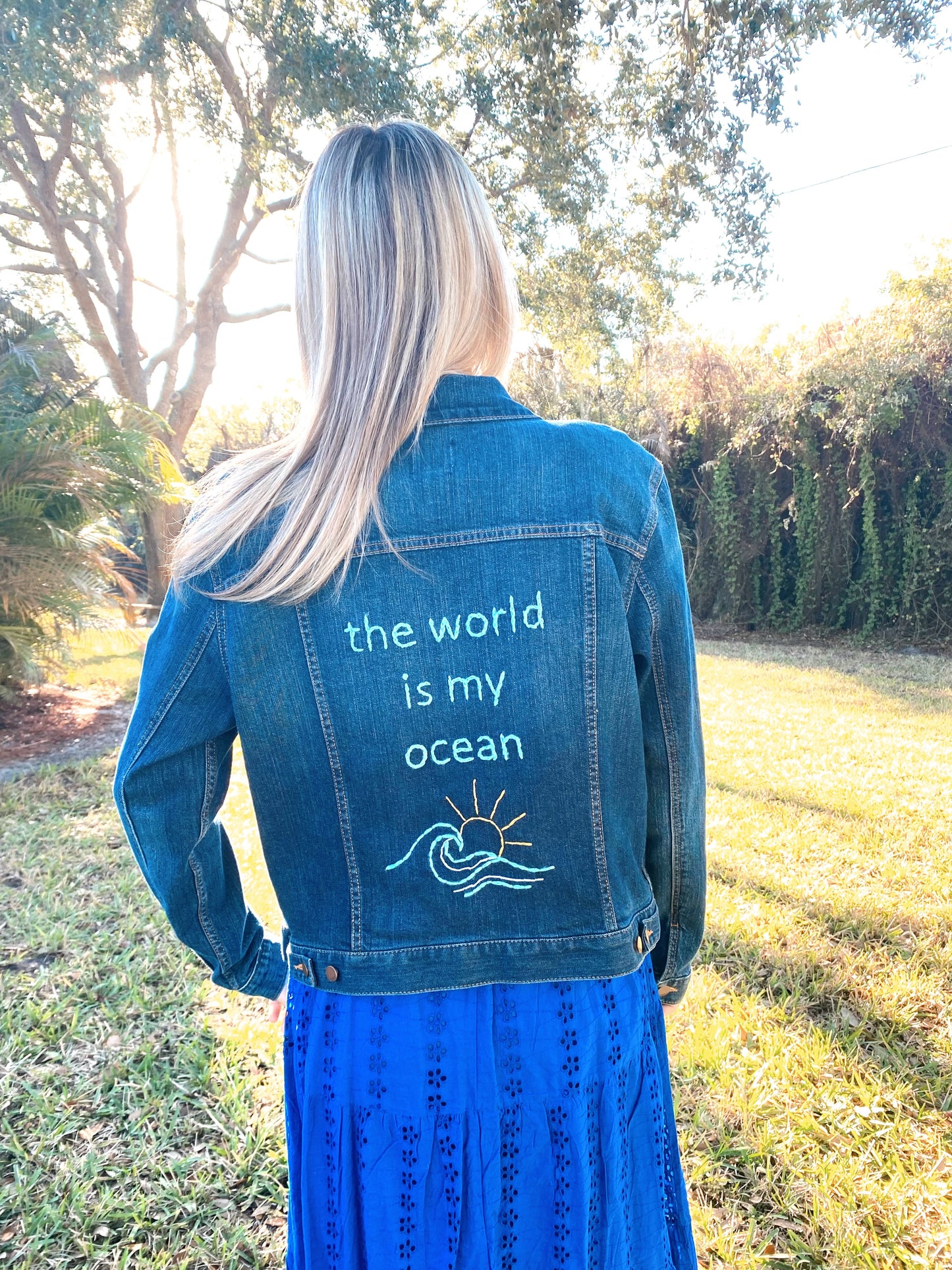 The World Is My Ocean — Hand-Embroidered Denim Jacket