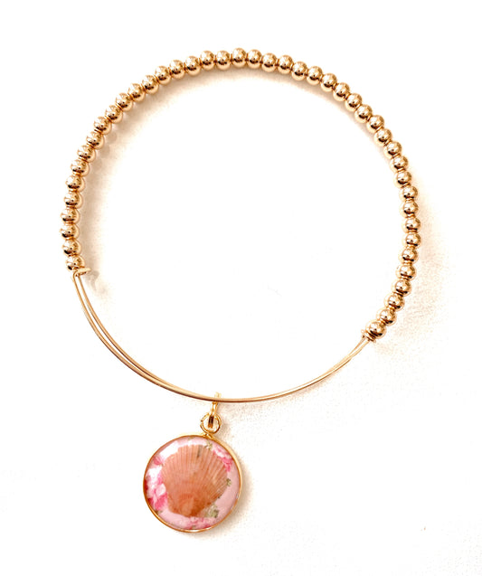 Beaded Seashell Charm Bangle – Coastal & Beach-Inspired Jewelry for Women