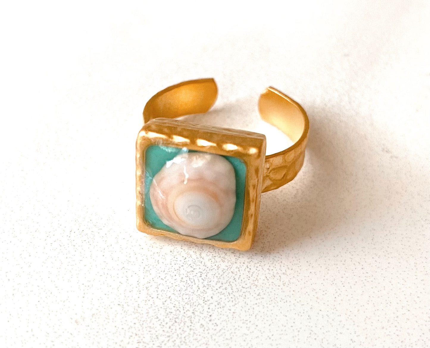 Hammered Gold Square Seashell Ring