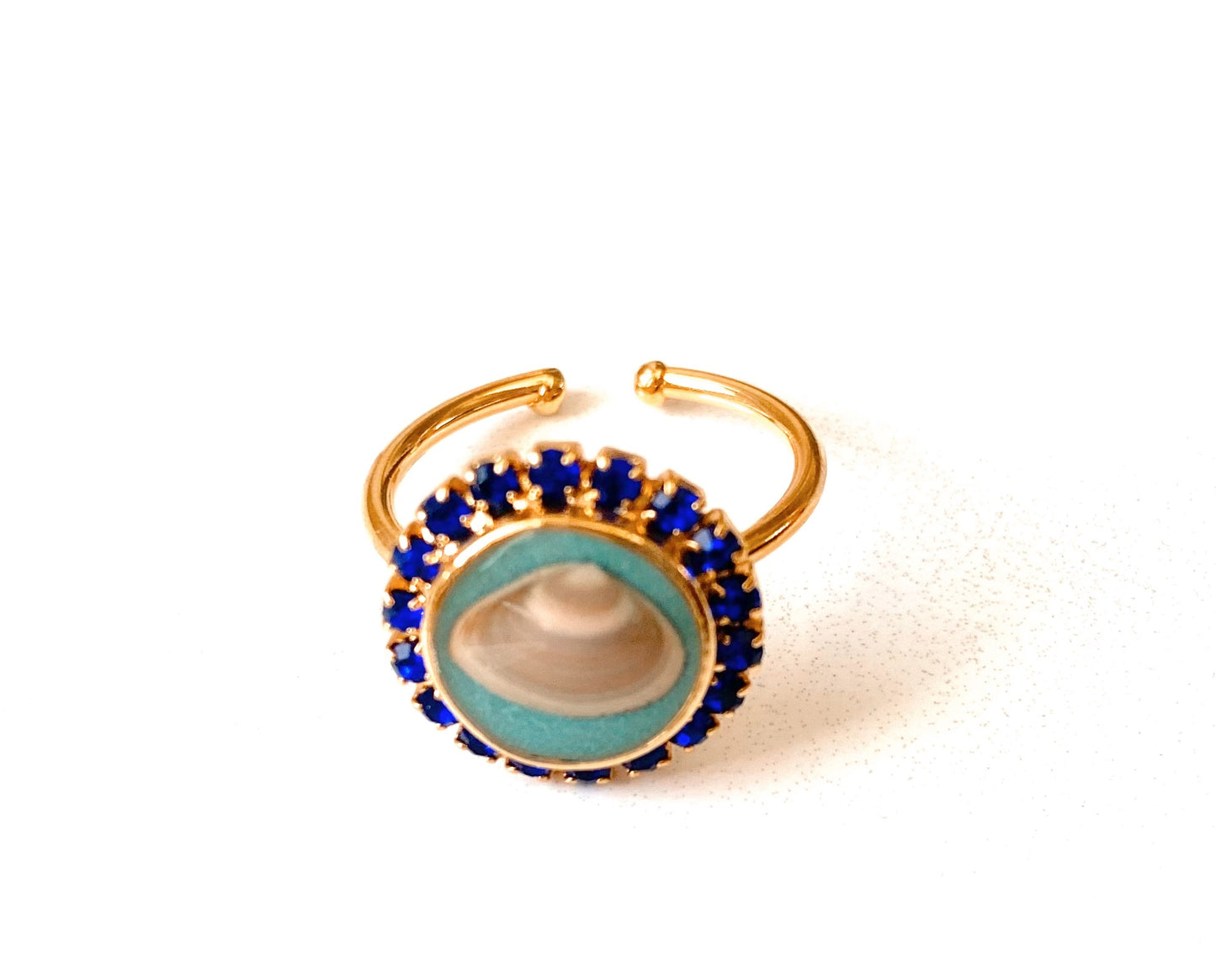 Blue Tides Heirloom Seashell Ring with Sapphire Blue Halo – Turquoise