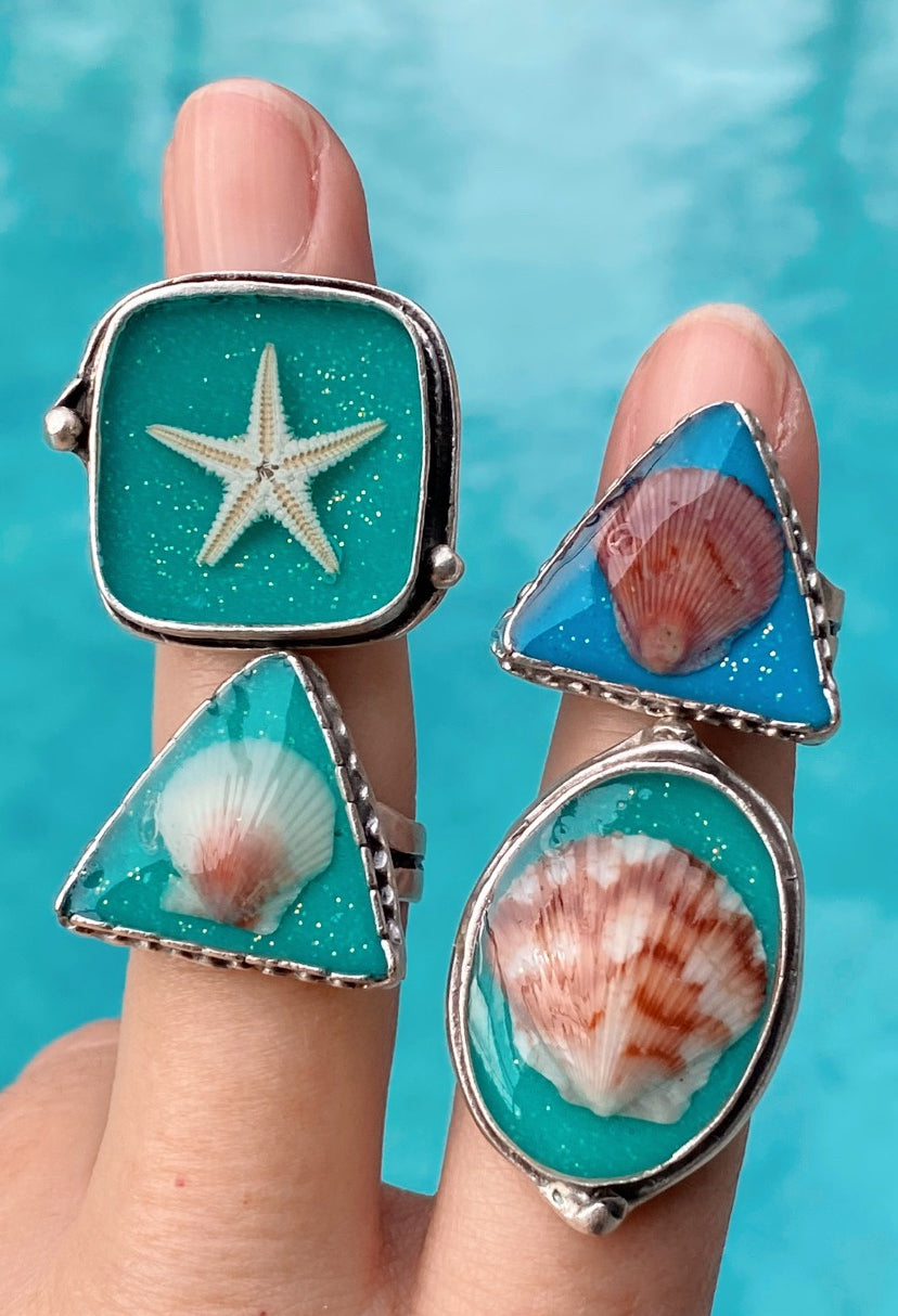 Turquoise Triangle Seashell Ring