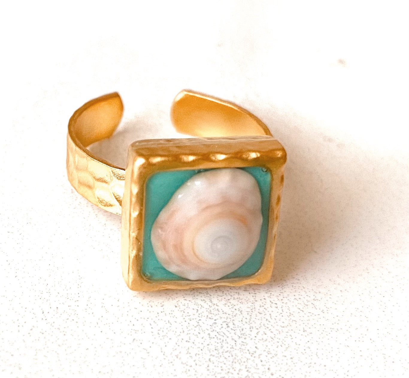 Hammered Gold Square Seashell Ring