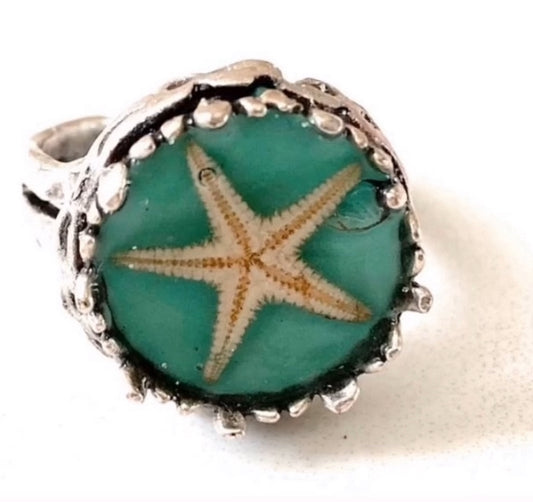 Turquoise Circle Starfish Ring