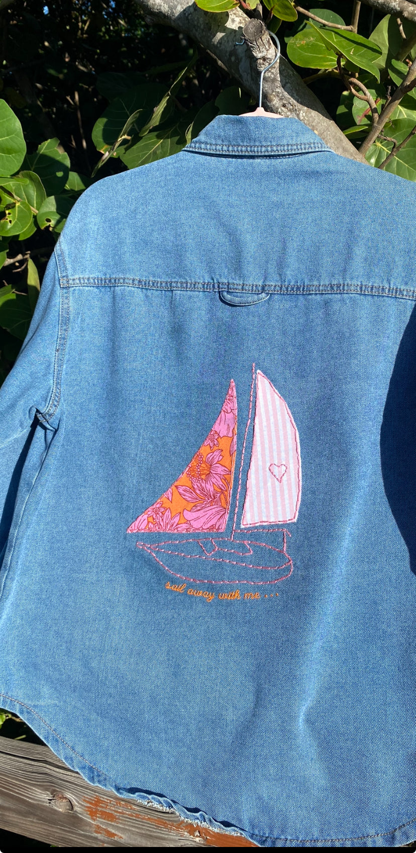 Hand Embroidered Sail Away With Me Denim Shacket | Coastal Boho Fashion