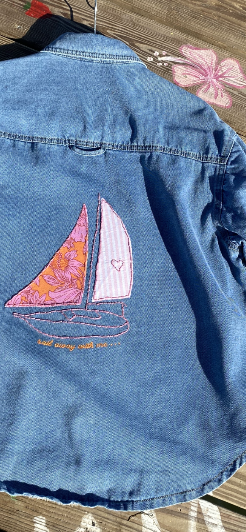 Hand Embroidered Sail Away With Me Denim Shacket | Coastal Boho Fashion