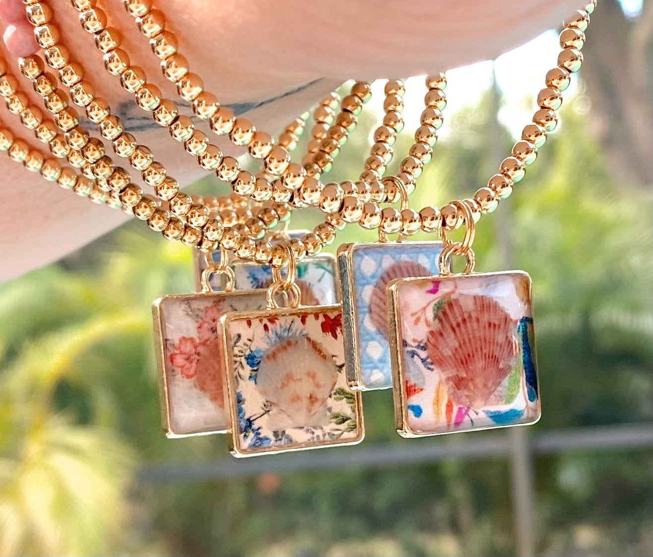 Moonstone Square Seashell Beaded Bracelet
