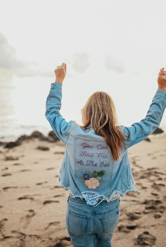 Hand Embroidered You Can Find Me At The Sea Denim Jacket – Beach Style