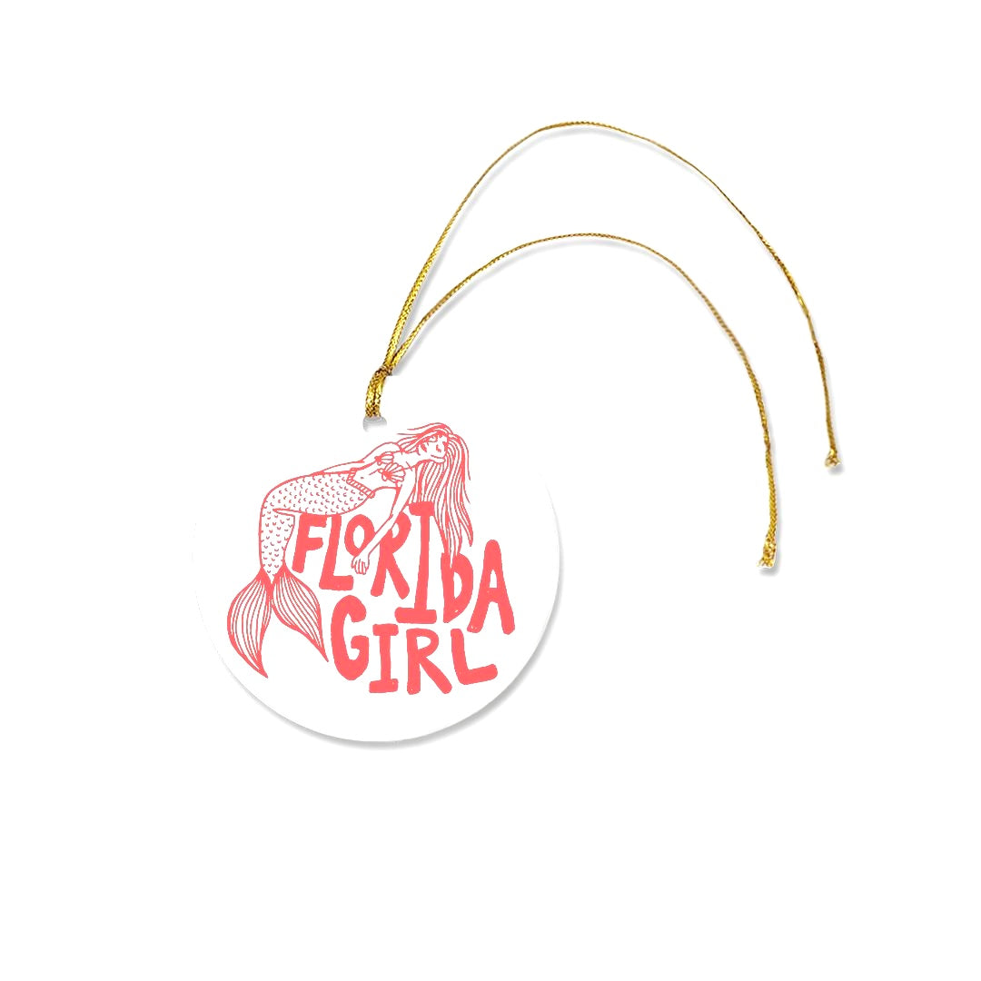 Red Florida Girl Mermaid Ceramic Round Ornament