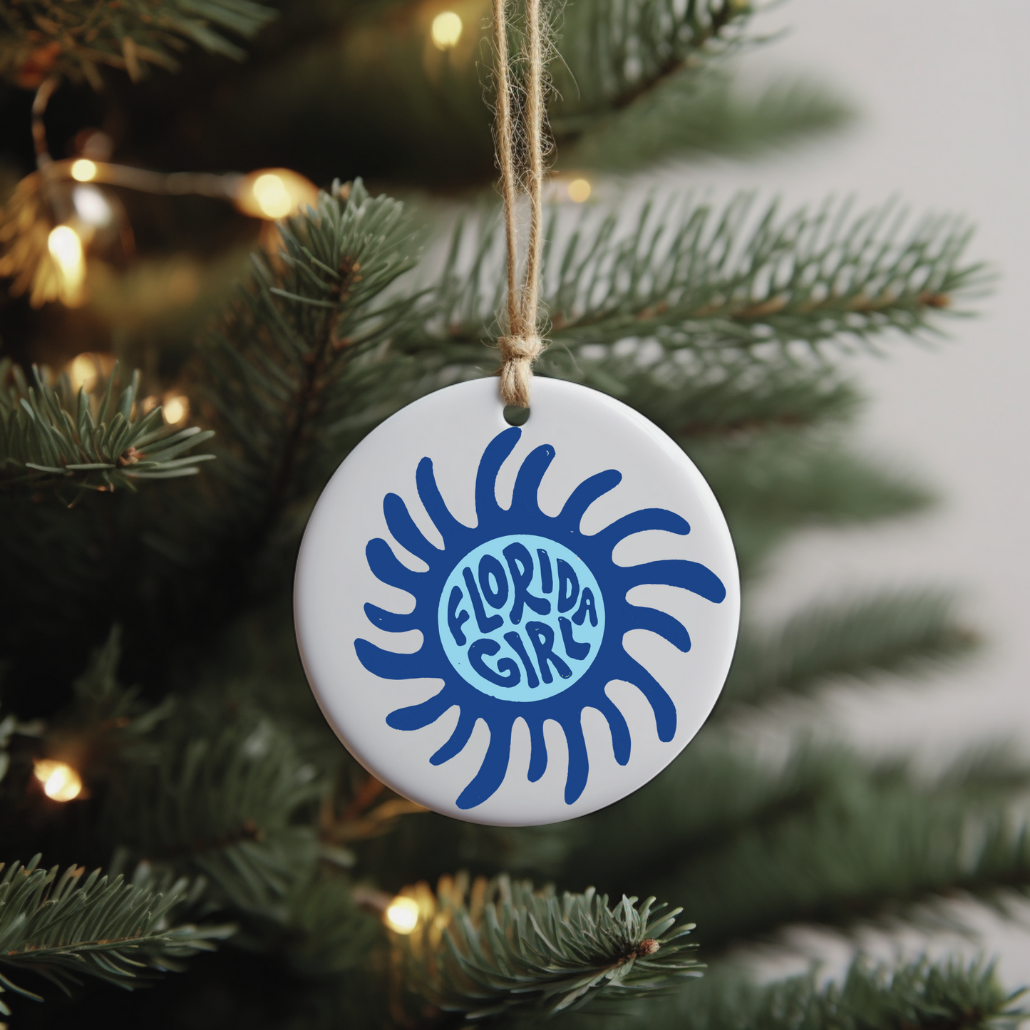 Blue Florida Girl Sun Ceramic Round Ornament