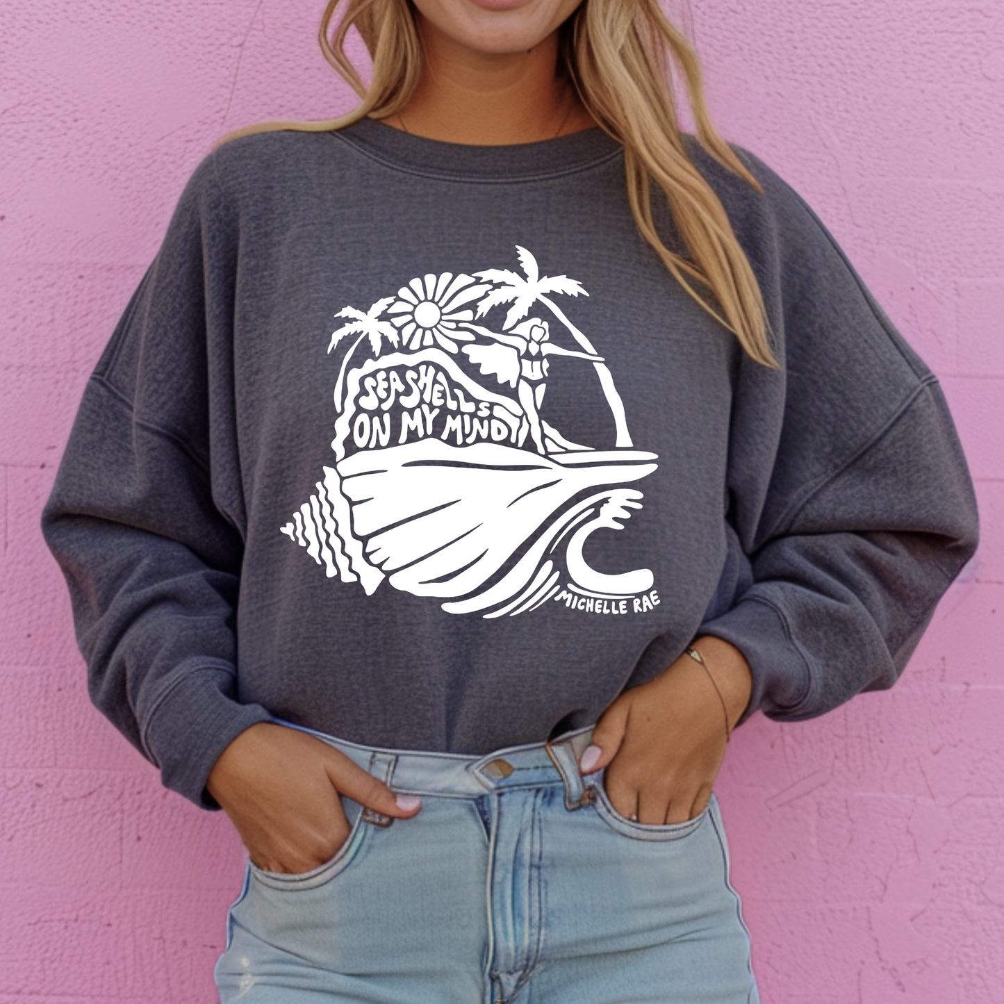 Seashells On My Mind Dark Heather Crewneck Sweatshirt