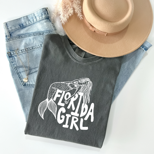 Florida Girl Mermaid Pepper Tee – Coastal Graphic T-Shirt for Women