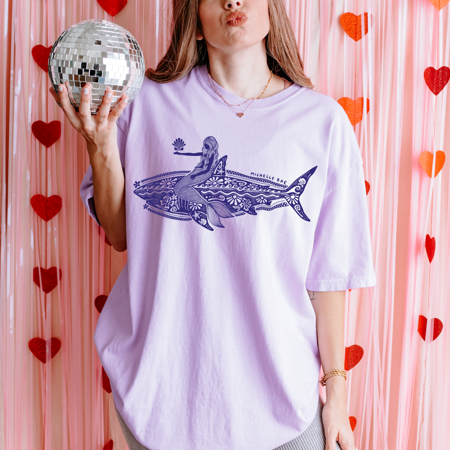 Mermaid Shark Orchid Tee – Fun Coastal Graphic T-Shirt for Women