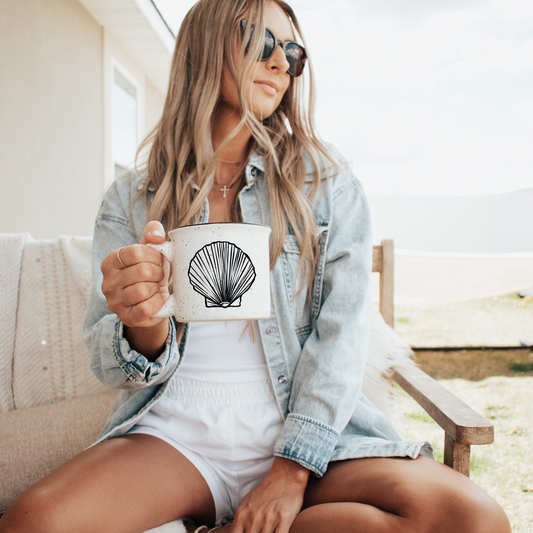 Seashell Ceramic Mug – Speckled Cream 13oz Coastal Coffee Cup