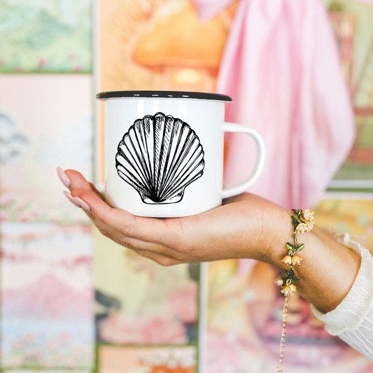 Seashell Ceramic Mug – Speckled Cream 13oz Coastal Coffee Cup