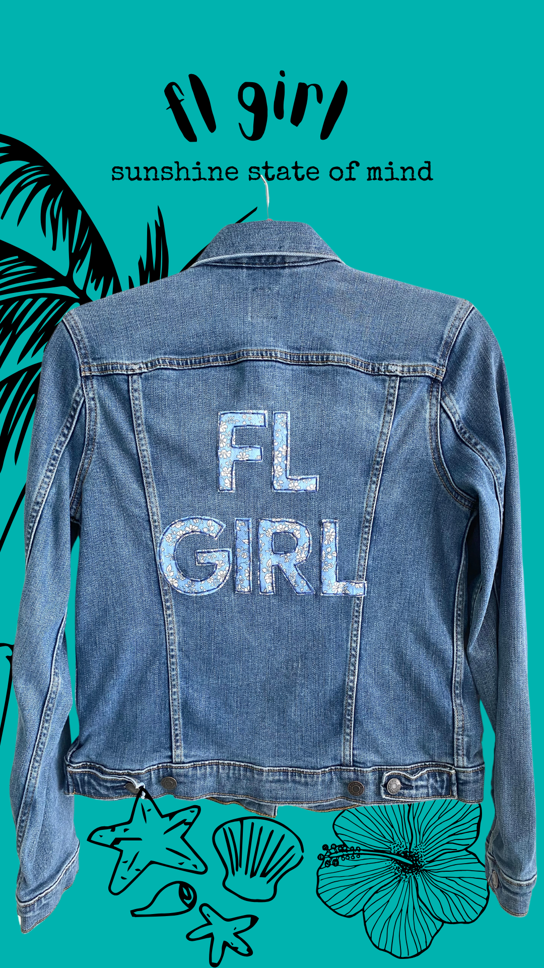Hand Embroidered Florida Girl Denim Jacket – Coastal Boho Style
