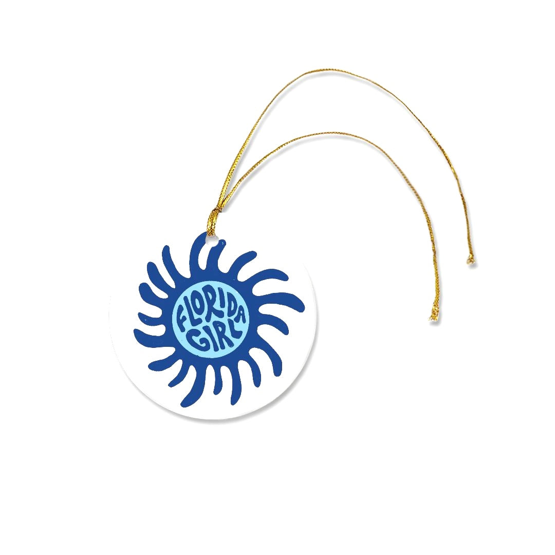 Blue Florida Girl Sun Ceramic Round Ornament