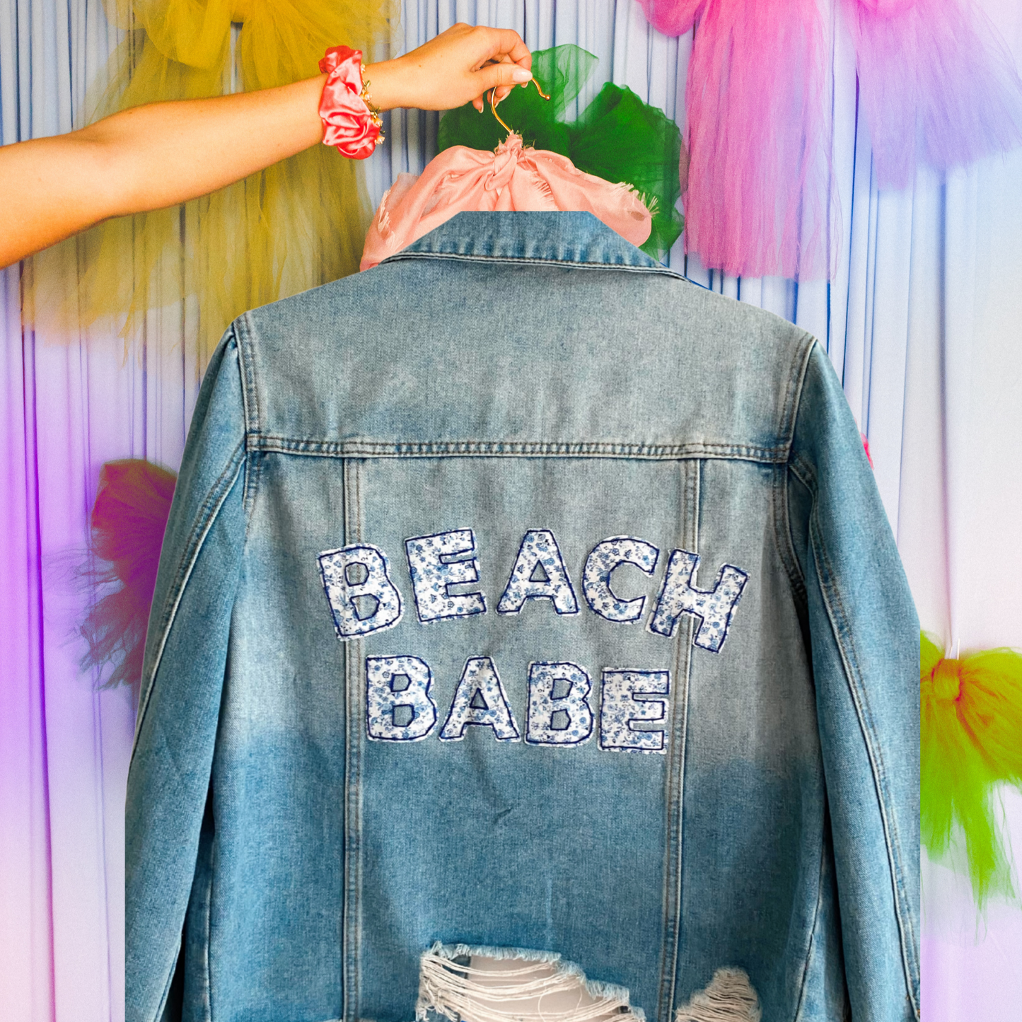 Hand Embroidered Beach Babe Denim Jacket – Coastal Boho Style