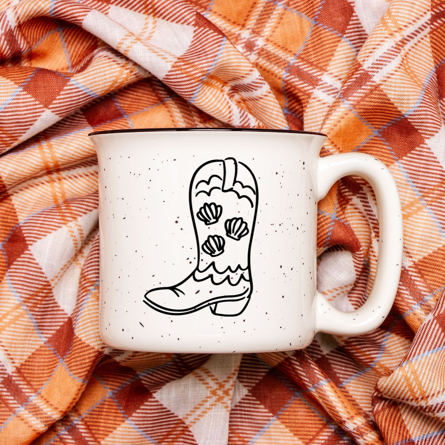 Coastal Cowgirl Boot Ceramic Mug Speckled Cream 13oz