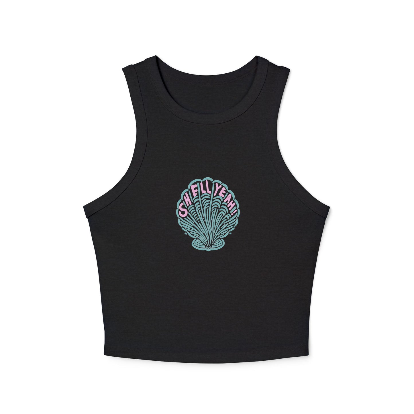 Shell Yeah Black Ribbed Racerback Tank