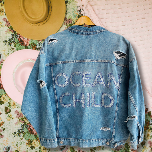 Hand Embroidered Salty Ocean Child Jacket – Coastal Boho Style