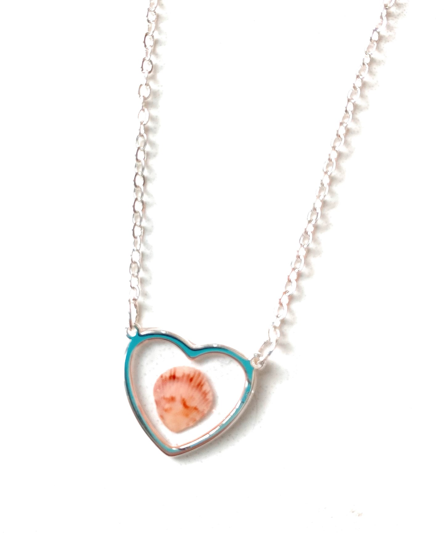 Silver Heart Seashell Necklace
