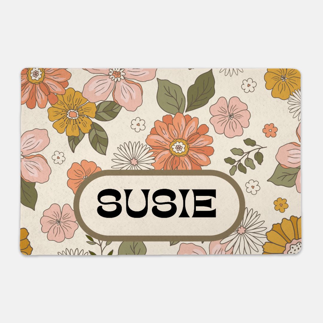 Personalized Fall Floral Pet Bowl Mat