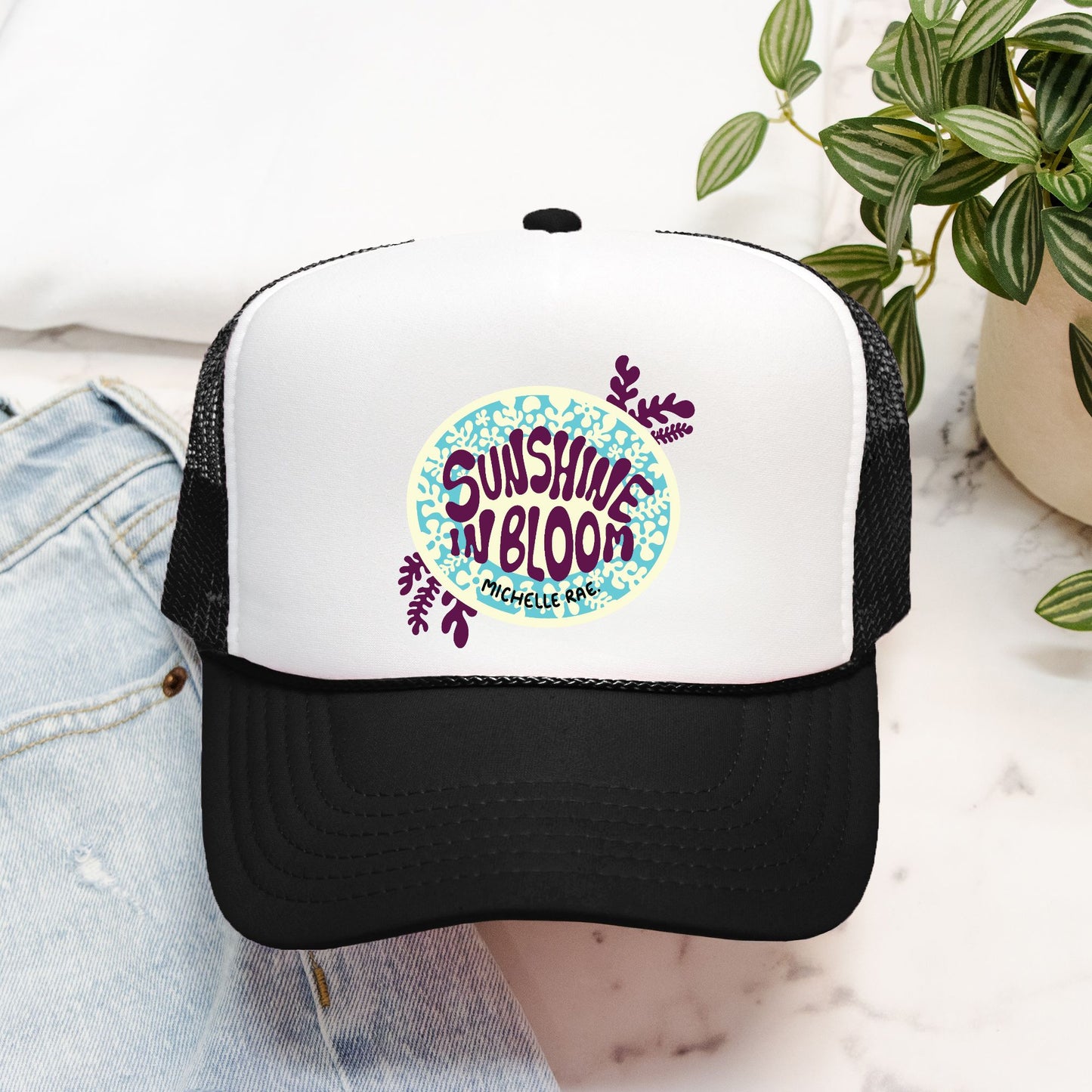 Sunshine in Bloom Trucker Hat – Floral Coastal Hat for Sunny Days